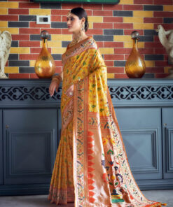 Yellow color patola silk saree with zari weaving work