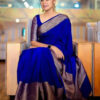 Celebrity Style Royal Blue Lichi Silk Saree for Wedding