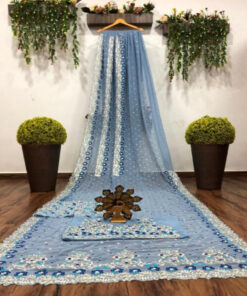 Sky Blue Butterfly Net Thread Work Wedding Wear Saree