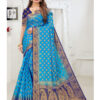 Sky Blue Lichi Silk Jari Work Saree For Women