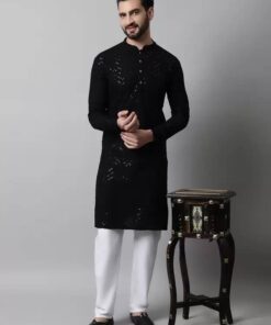 Men Chikan Embroidery Cotton Rayon Straight Kurta