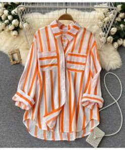 Orange Line Art Print Rayon Top